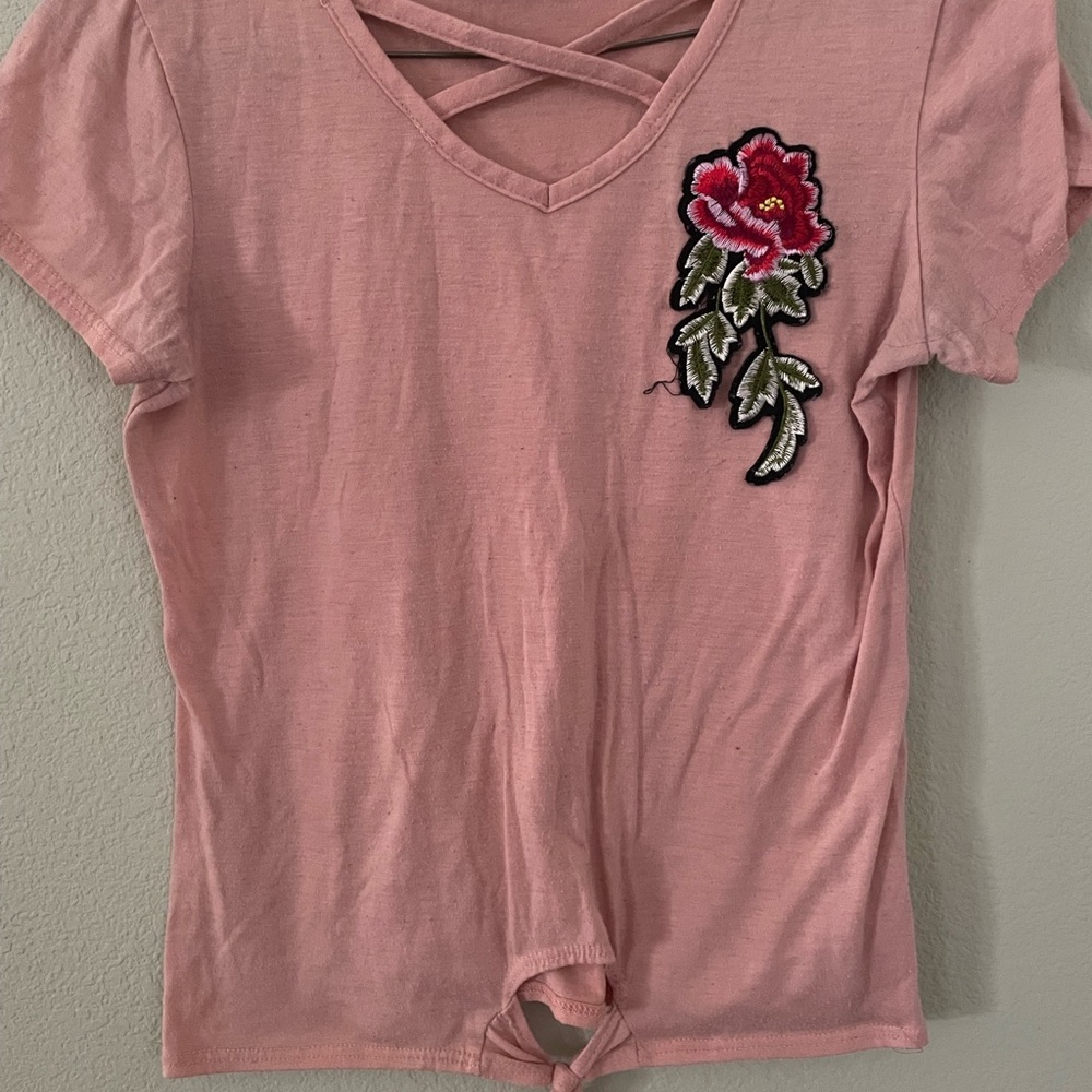 Pink Floral Embroidered Women's Top